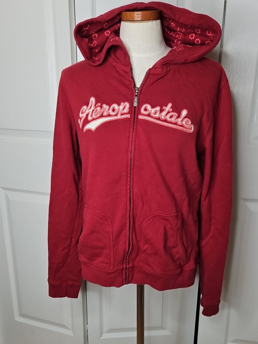 Vintage Y2K Aeropostale Maroon Full-Zip Hooded Sweatshirt Juniors XL